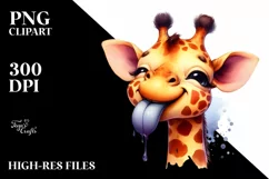 Funny Cute Giraffe Smiling Watercolor Clipart Product Image 1