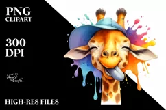 Funny Cute Giraffe Smiling Watercolor Clipart Product Image 1