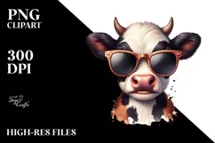 Funny Baby Cow with Cool Sunglasses PNG Product Image 2