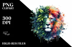 Vibrant Lion with Plant Leaves, PNG Product Image 1