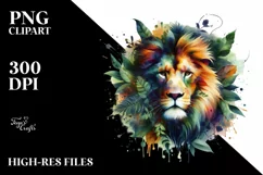 Vibrant Lion with Plant Leaves, PNG Product Image 3