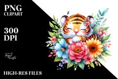 Colorful Baby Tiger Sleeping Flower Clipart Product Image 3