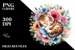 Colorful Baby Tiger Sleeping Flower Clipart Product Image 3