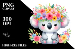 Cartoon-Style Koala Flower Crown | Watercolor Product Image 2