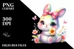Colorful Baby Rabbit Cuddling Flower | Sublimation | Clipart Product Image 3