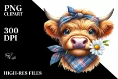 Cow Watercolor Highland Cow with Housewife Bandana | Clipart Product Image 3