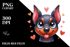 Cute Cartoon Doberman Pinscher with Big Eyes PNG Product Image 2