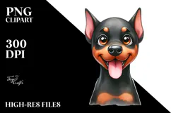 Cartoon Doberman Pinscher Watercolor PNG Product Image 2