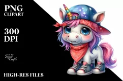 Colorful Unicorn with Hat Watercolor | Clipart Product Image 1