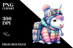Baby Unicorn in Mountaineer&#039;s Gear, Watercolor PNG Product Image 1