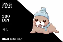 Cute Baby Walrus with Christmas Tree, PNG Product Image 3