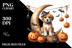 Autumn Puppy with Jack-o&#039;-Lanterns Clipart Product Image 2