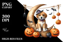 Autumn Puppy with Jack-o'-Lanterns Clipart Product Image 2
