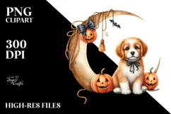 Puppy on Moon Halloween PNG Product Image 2