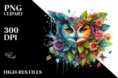Vibrant Owl with Flowers, PNG Product Image 3