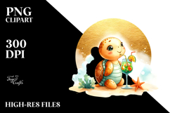 Cute Turtle in Beachwear Drinking a Cocktail, PNG Product Image 2