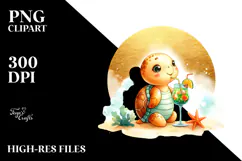 Cute Turtle in Beachwear Drinking a Cocktail, PNG Product Image 2