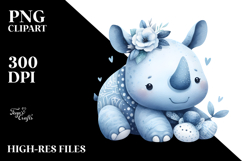 Cute Blue Toile Rhino PNG Product Image 2