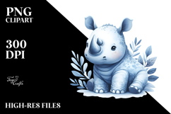 Cute Blue Toile Rhino PNG Product Image 2