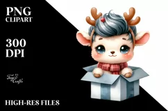 cute Watercolor Lamb with Reindeer Horns and Gift Box Product Image 1