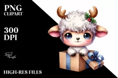 cute Watercolor Lamb with Reindeer Horns and Gift Box Product Image 1