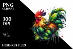 Vibrant Chicken with Plant Leaves, PNG Product Image 3