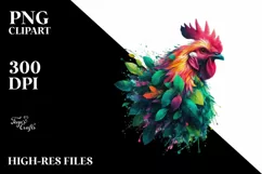 Vibrant Chicken with Plant Leaves, PNG Product Image 1