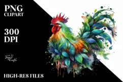 Abstract Vibrant Watercolor Chicken with Flowers PNG Product Image 3
