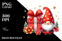 Red Christmas Gnomes with Gift Box, PNG Product Image 1