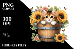 Cute Baby Cat in Wood Bucket PNG Product Image 2