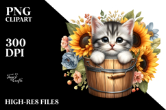 Cute Baby Cat in Wood Bucket PNG Product Image 2