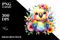 Whimsical Flowers Smiling Cute Baby Parrot | Clipart Product Image 3