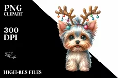 cute Watercolor Yorkshire Terrier with Reindeer Horns and Product Image 3