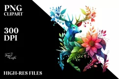 Vibrant Deer with Flowers, PNG Product Image 1