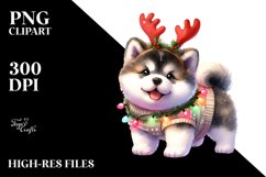 Expressive Akita with Reindeer Horns PNG Product Image 3