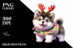 Expressive Akita with Reindeer Horns PNG Product Image 3