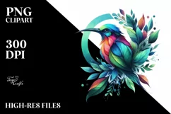Vibrant Bird with Plant Leaves, PNG Product Image 1
