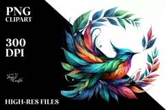 Vibrant Bird with Plant Leaves, PNG Product Image 1