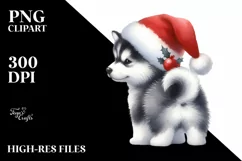 Siberian Husky with Santa Hat PNG Product Image 1