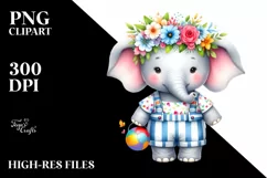 Cute Baby Elephant Dressed Watercolor | Sublimation Clipart Product Image 1