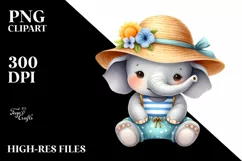 Cute Baby Elephant Dressed Watercolor | Sublimation Clipart Product Image 1