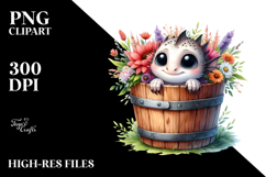 Cute Baby Dragon in Wood Bucket PNG Product Image 2
