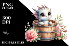 Cute Baby Dragon in Wood Bucket PNG Product Image 2