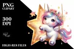 Cute Baby Unicorn on Swing Clipart Product Image 1
