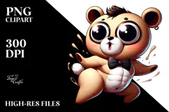 Silly Cartoon Bear with Bow Tie PNG Product Image 2