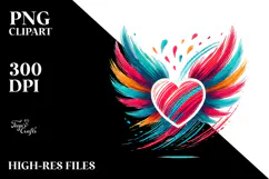 Heart with Wings Paintbrush Style PNG Product Image 2