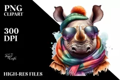 Vibrant Watercolor Rhino Cute Portrait Product Image 3