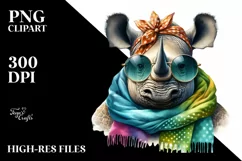 Vibrant Watercolor Rhino Cute Portrait Product Image 1