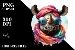 Vibrant Watercolor Rhino Cute Portrait Product Image 3
