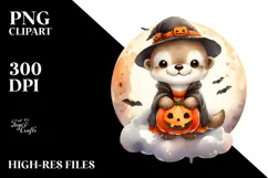 Washed Watercolor Otter on Halloween Moon PNG Product Image 2